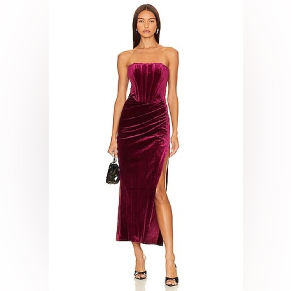 NWT Bardot Everlasting Velour Midi Dress in Burgundy Size Small